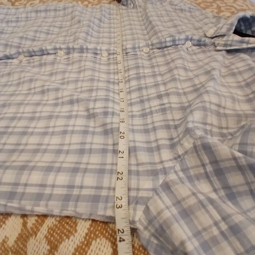 Pronto Uomo Mens Blue/White Plaid Shirt 2XL 100% Cotton Long Sleeve Button-Down